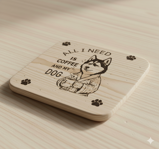 All I need is Coffee and My Dog - 4 Set wooden drink coasters