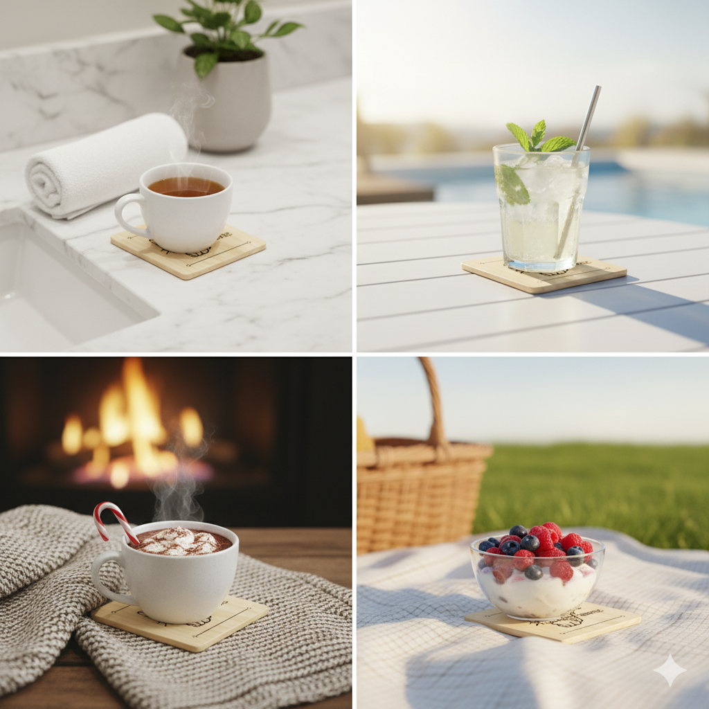 Cat Give me Coffee - 4 Set wooden drink coaster