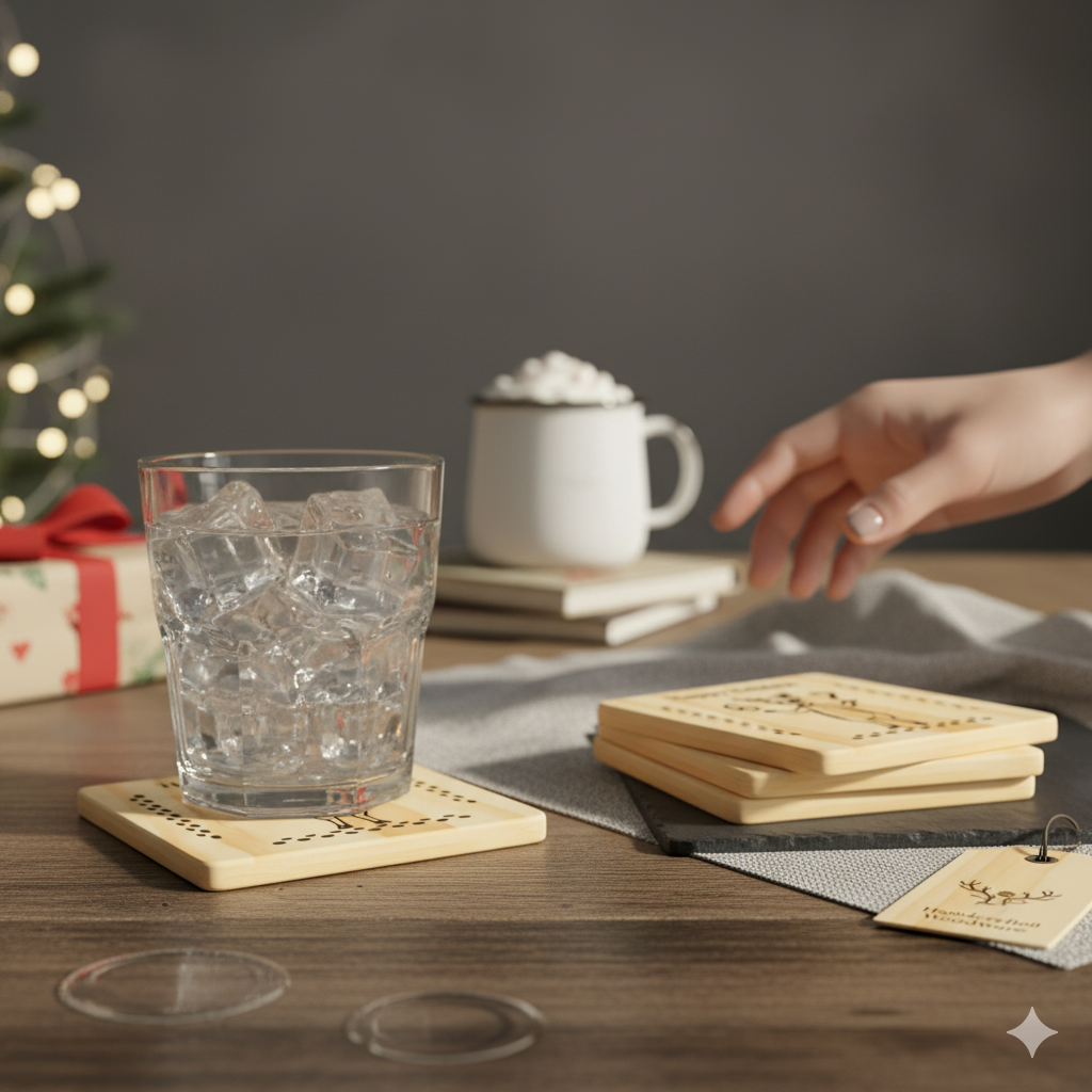 Reindeer doing 6 7 - 4 Set Wooden drink coasters