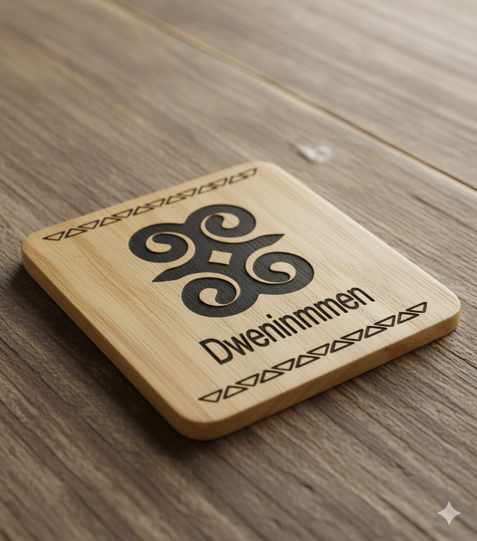 Adinkra West African Symbols - 4 set wooden drink coasters