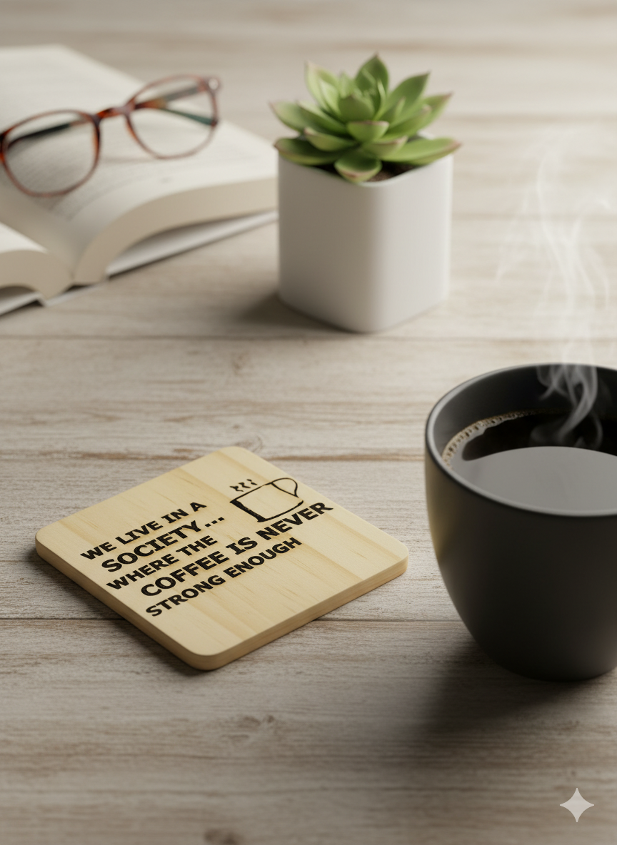 Society and Coffee - 4 set wooden drink coasters