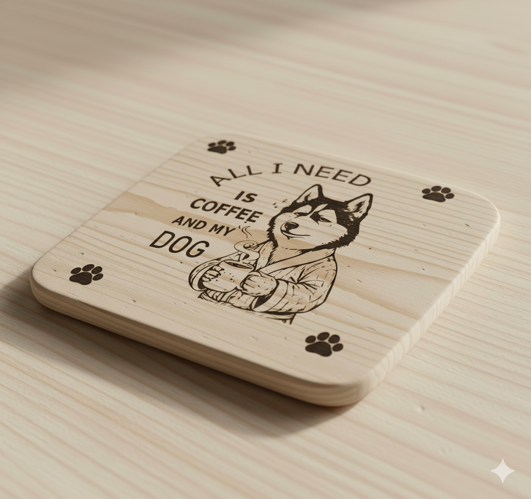 All I need is Coffee and My Dog - 4 Set wooden drink coasters