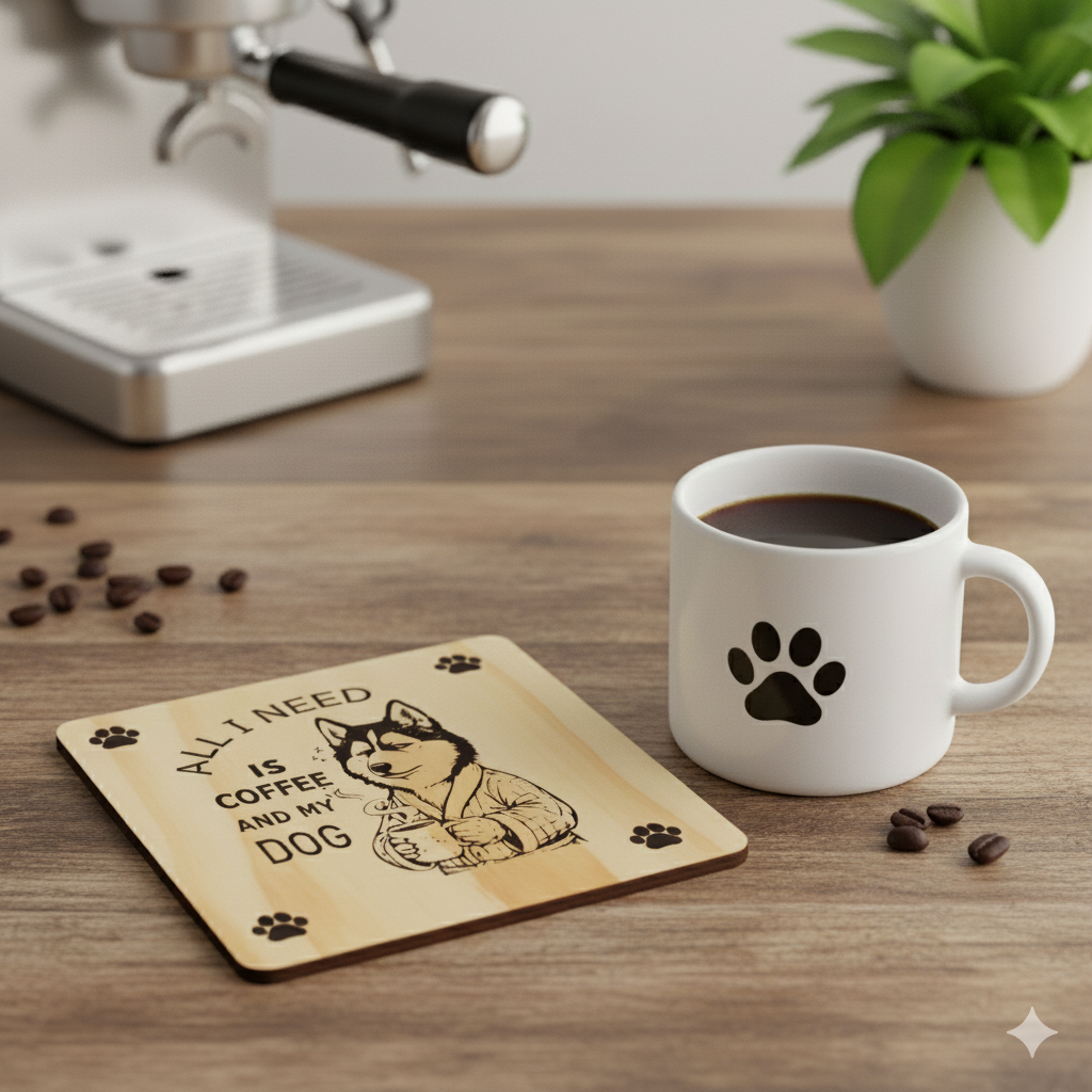All I need is Coffee and My Dog - 4 Set wooden drink coasters
