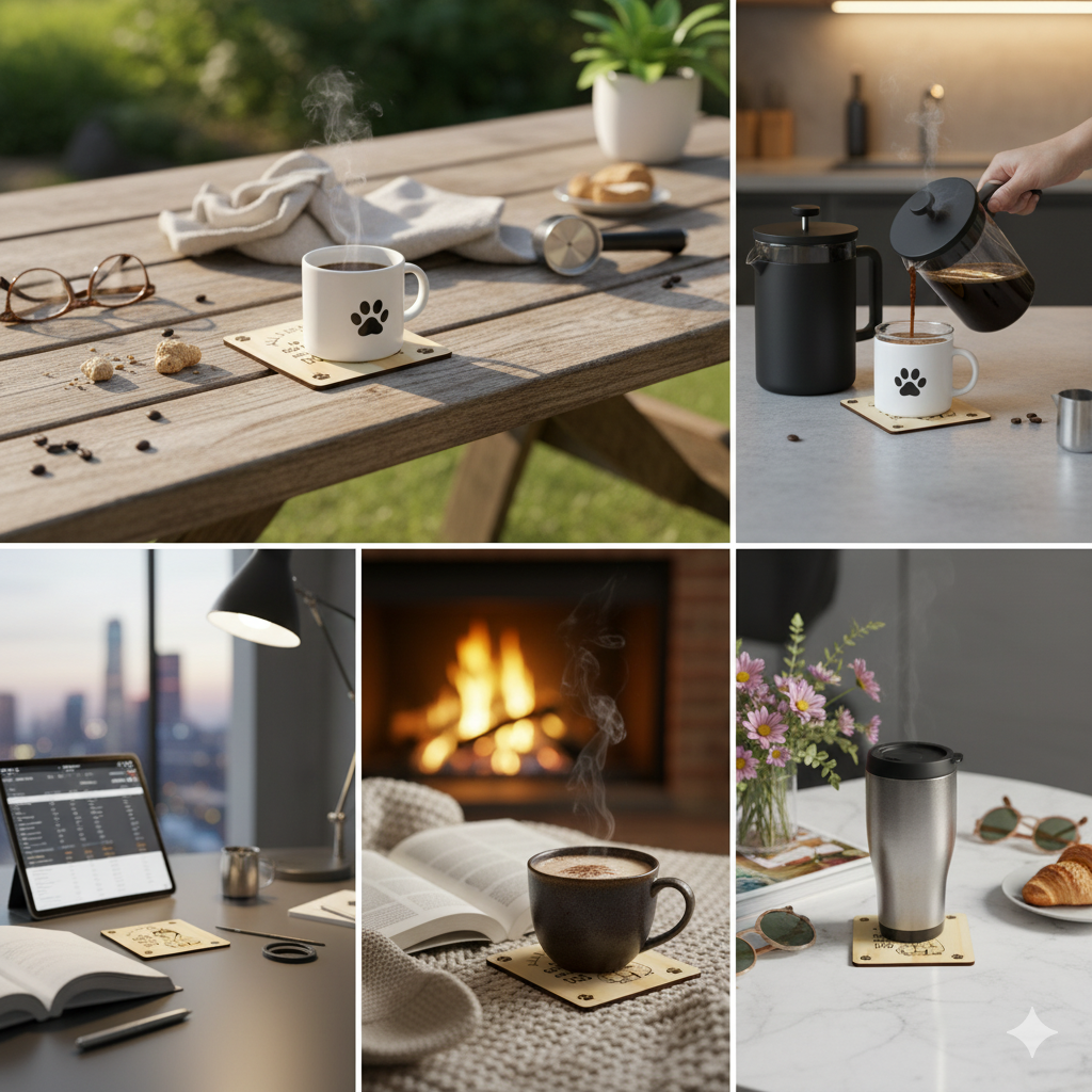 All I need is Coffee and My Dog - 4 Set wooden drink coasters