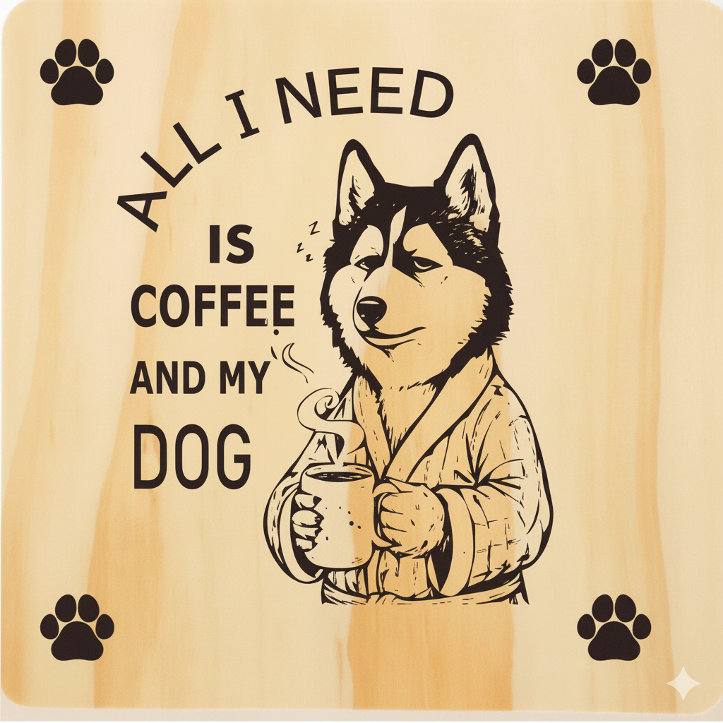 All I need is Coffee and My Dog - 4 Set wooden drink coasters