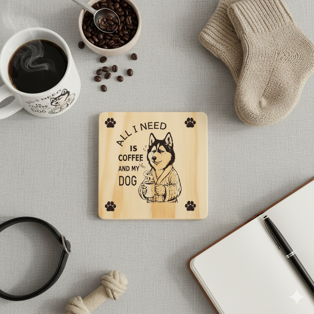 All I need is Coffee and My Dog - 4 Set wooden drink coasters