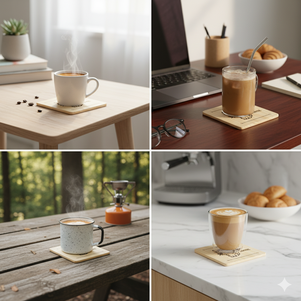 Cat Give me Coffee - 4 Set wooden drink coaster