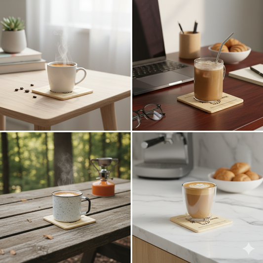 Cat Give me Coffee - 4 Set wooden drink coaster