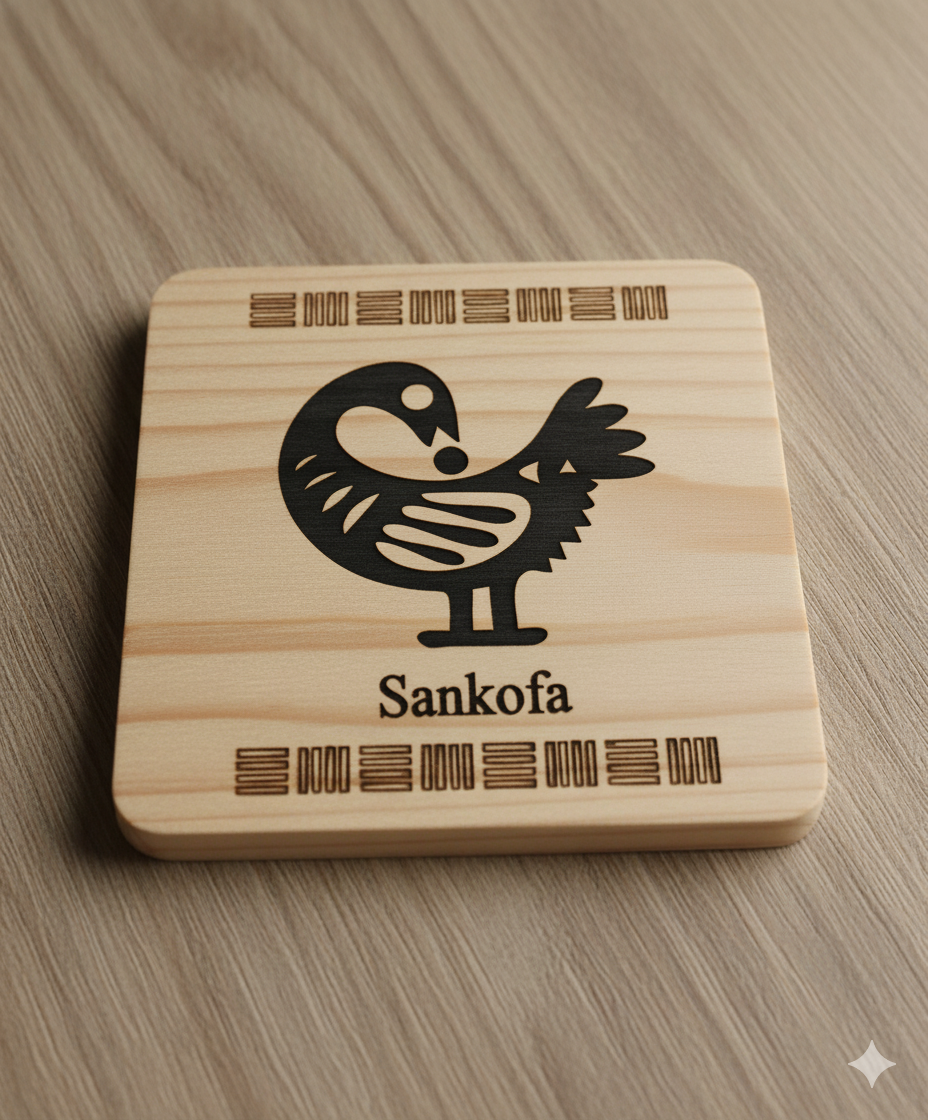 Adinkra West African Symbols - 4 set wooden drink coasters