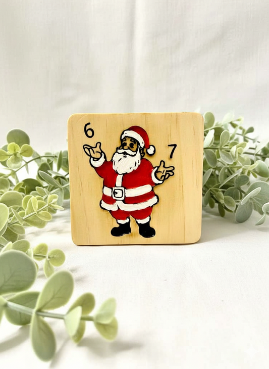 Santa Claus doing 6 7 - 4 set wooden drink coaster