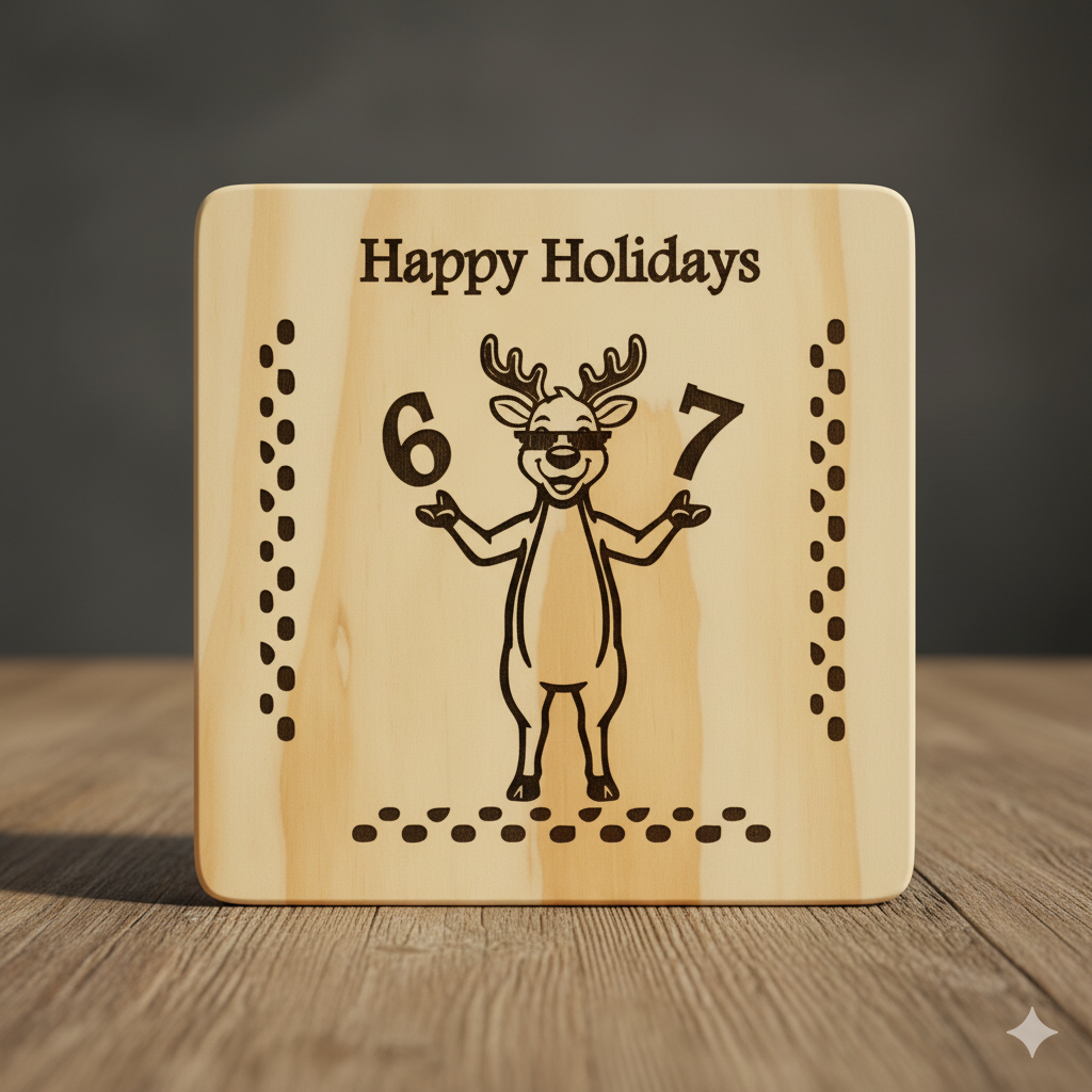 Reindeer doing 6 7 - 4 Set Wooden drink coasters