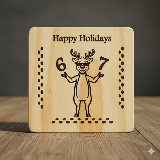 Reindeer doing 6 7 - 4 Set Wooden drink coasters