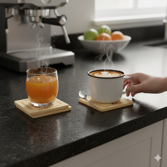 Reindeer doing 6 7 - 4 Set Wooden drink coasters