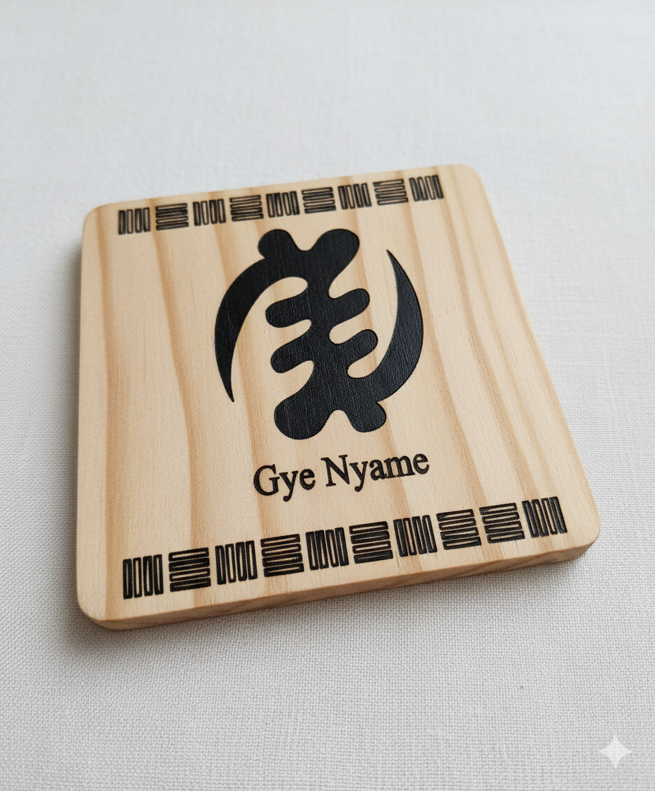 Adinkra West African Symbols - 4 set wooden drink coasters