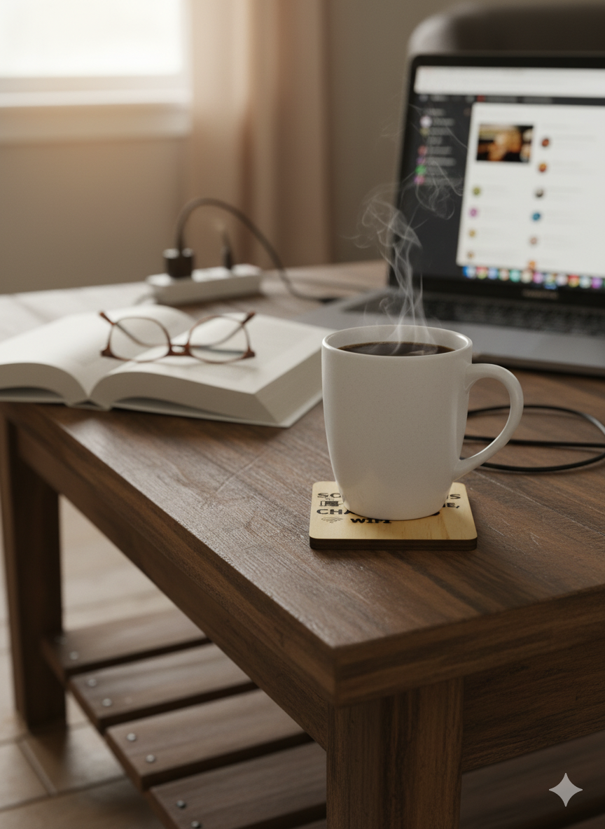 Society Runs on Caffeine - 4 set wooden coasters